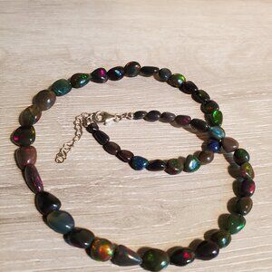 Brand new natural black opal necklace 18"925 silver chain